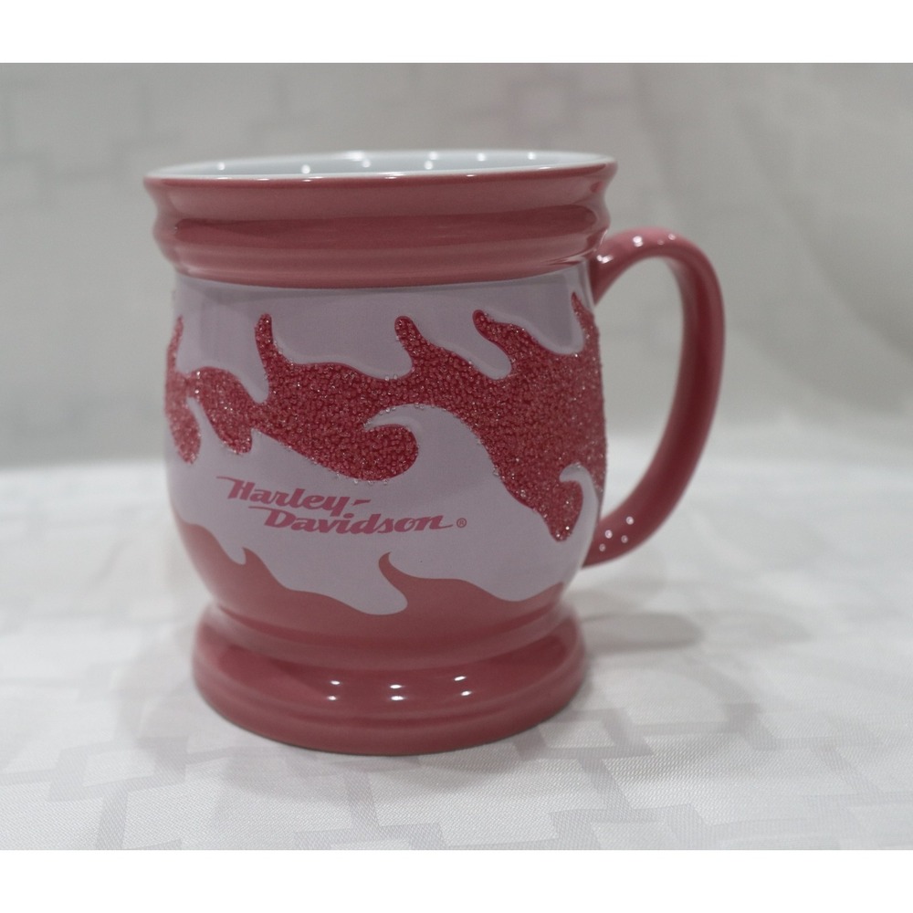 Harley-Davidson Pink and White Sparkled Textured Flames Coffee Mug